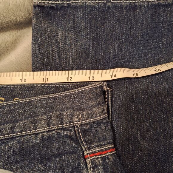 FUBU Retro Jeans Women 14 Dark Wash Blue Embroidered Distressed Skinny - Picture 12 of 14